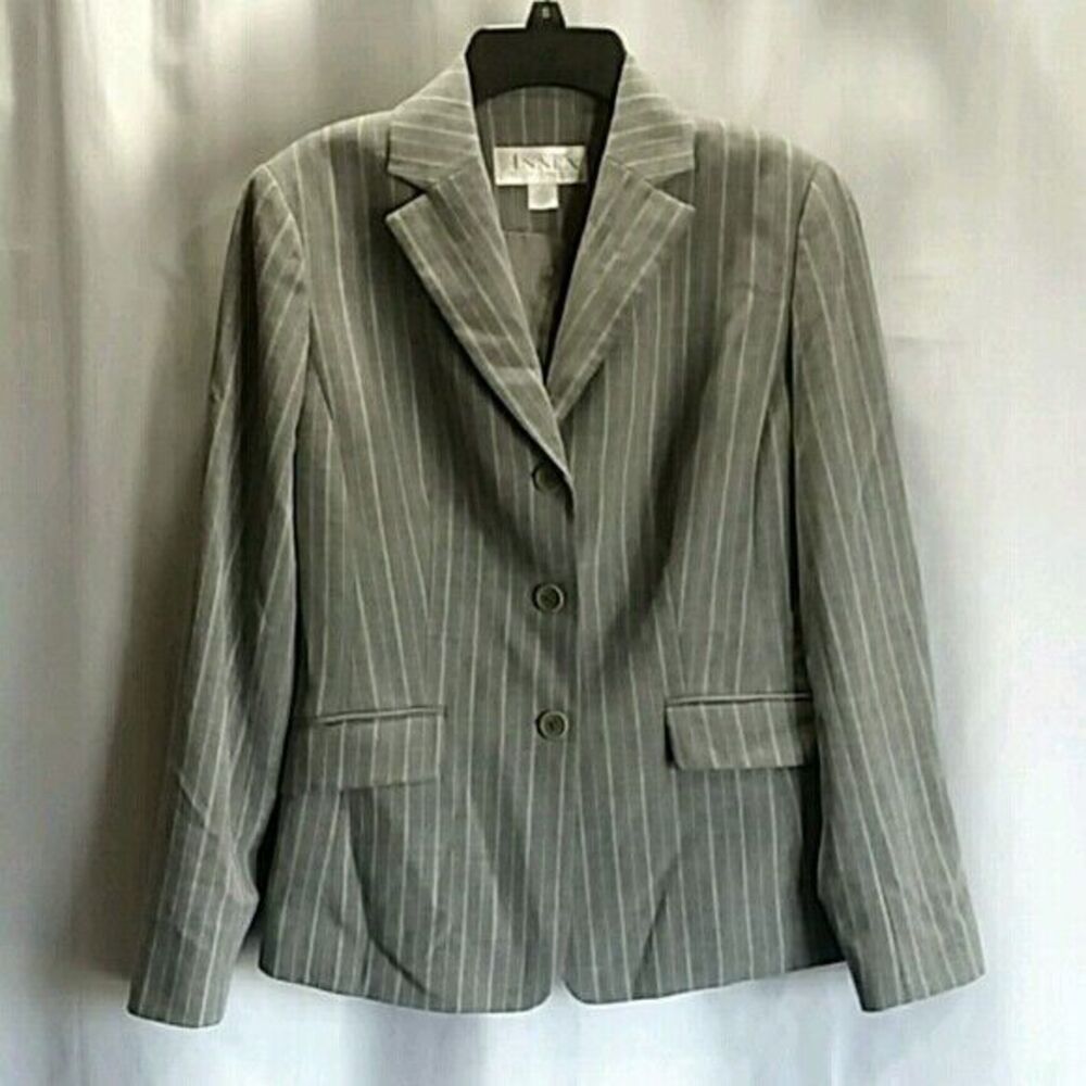 Casual Corner Annex petite stretch blazer  women's size 0 gray white shoulderpad